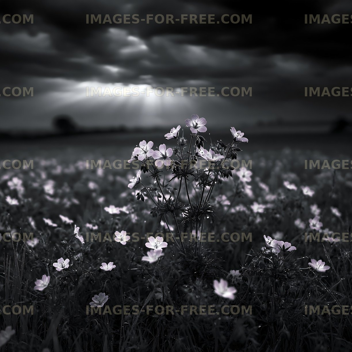 Flowers in a field under cloudy sky