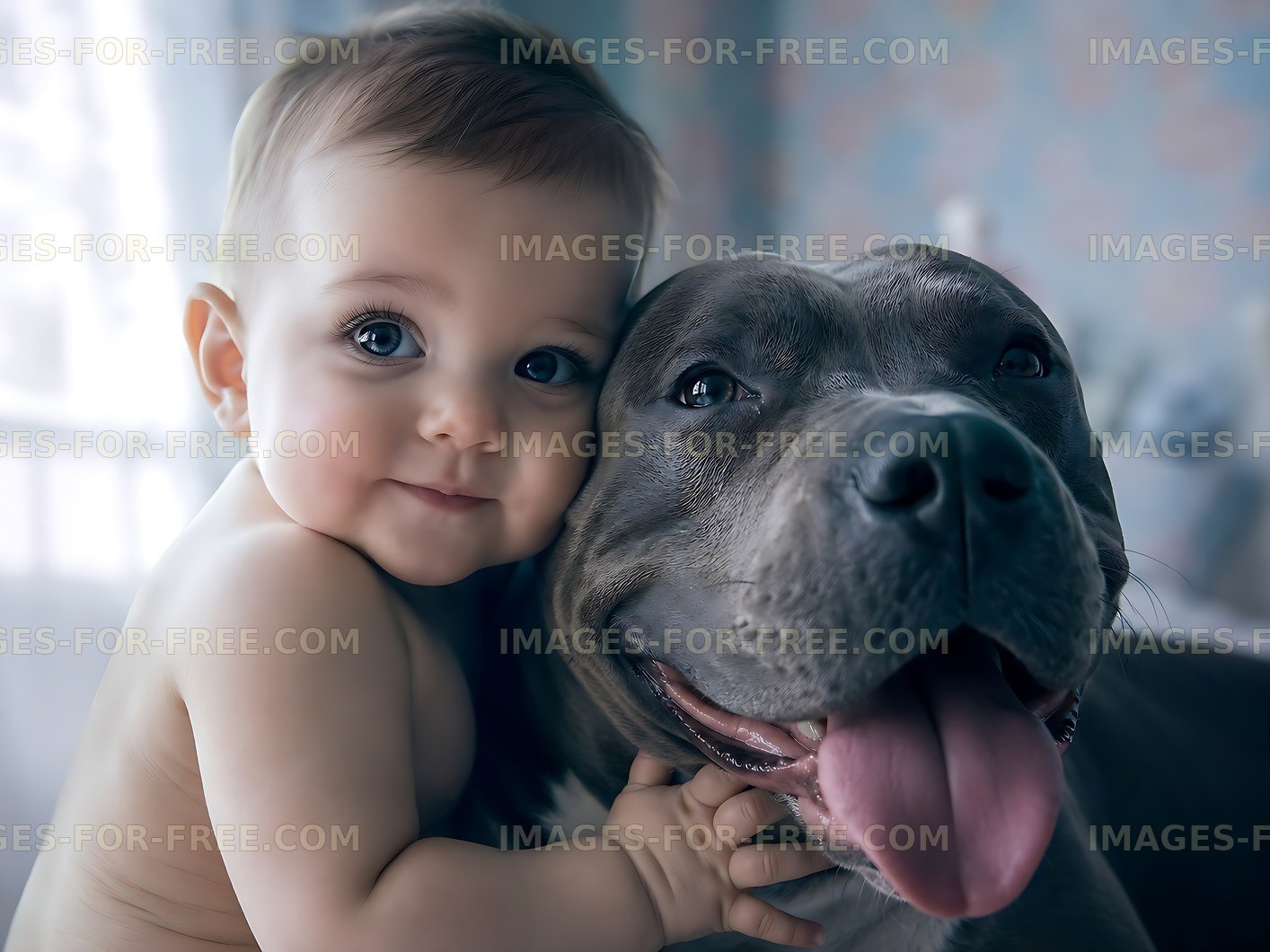 Baby and dog share a moment of joy indoors
