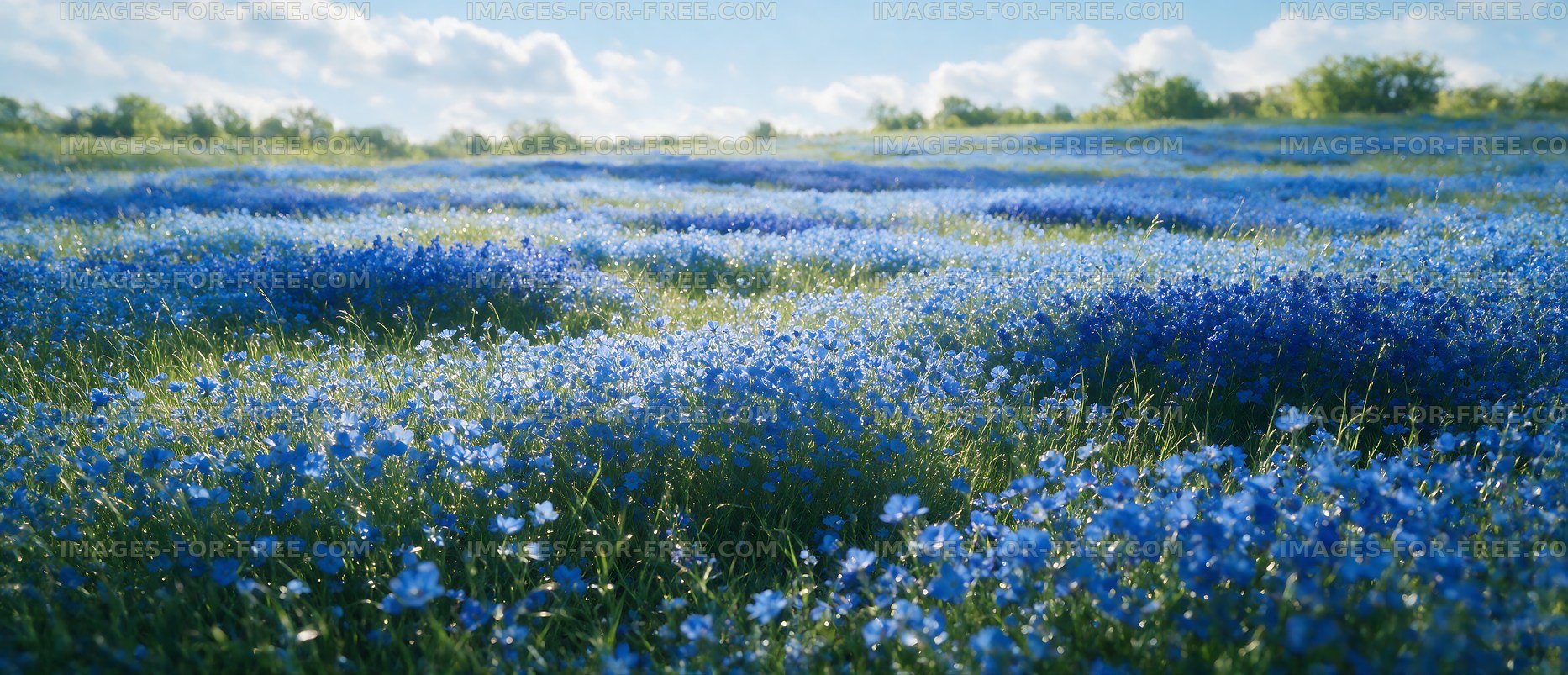 Vast field of blue flowers under a clear sky