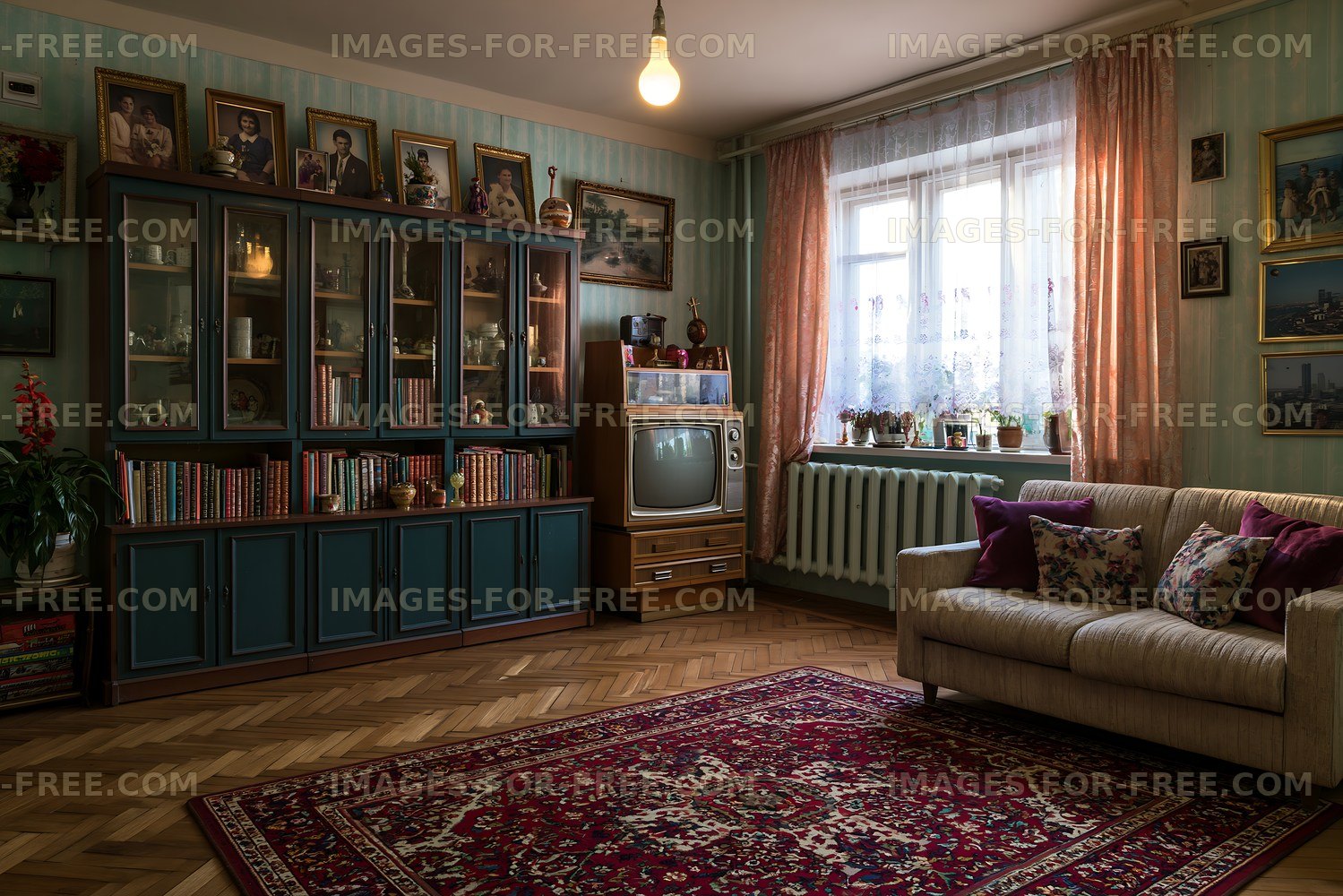 Retro living room with vintage furniture and decor