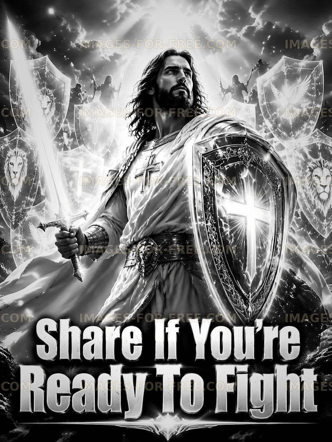 Warrior with sword and shield in battle stance