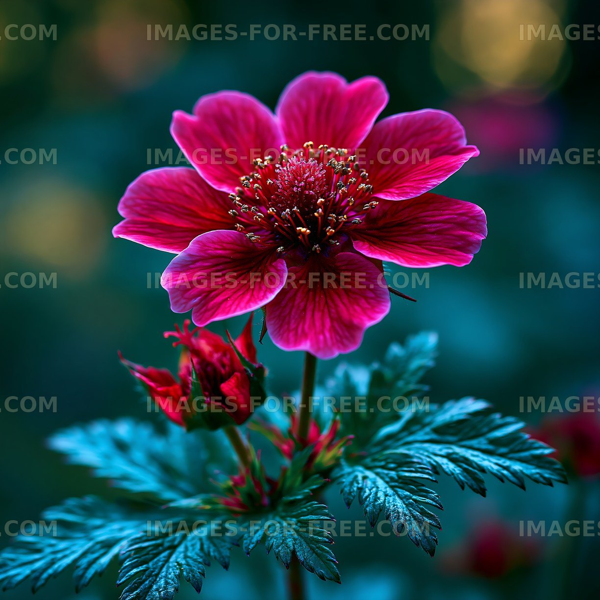 Vibrant red flower with buds in a natural setting