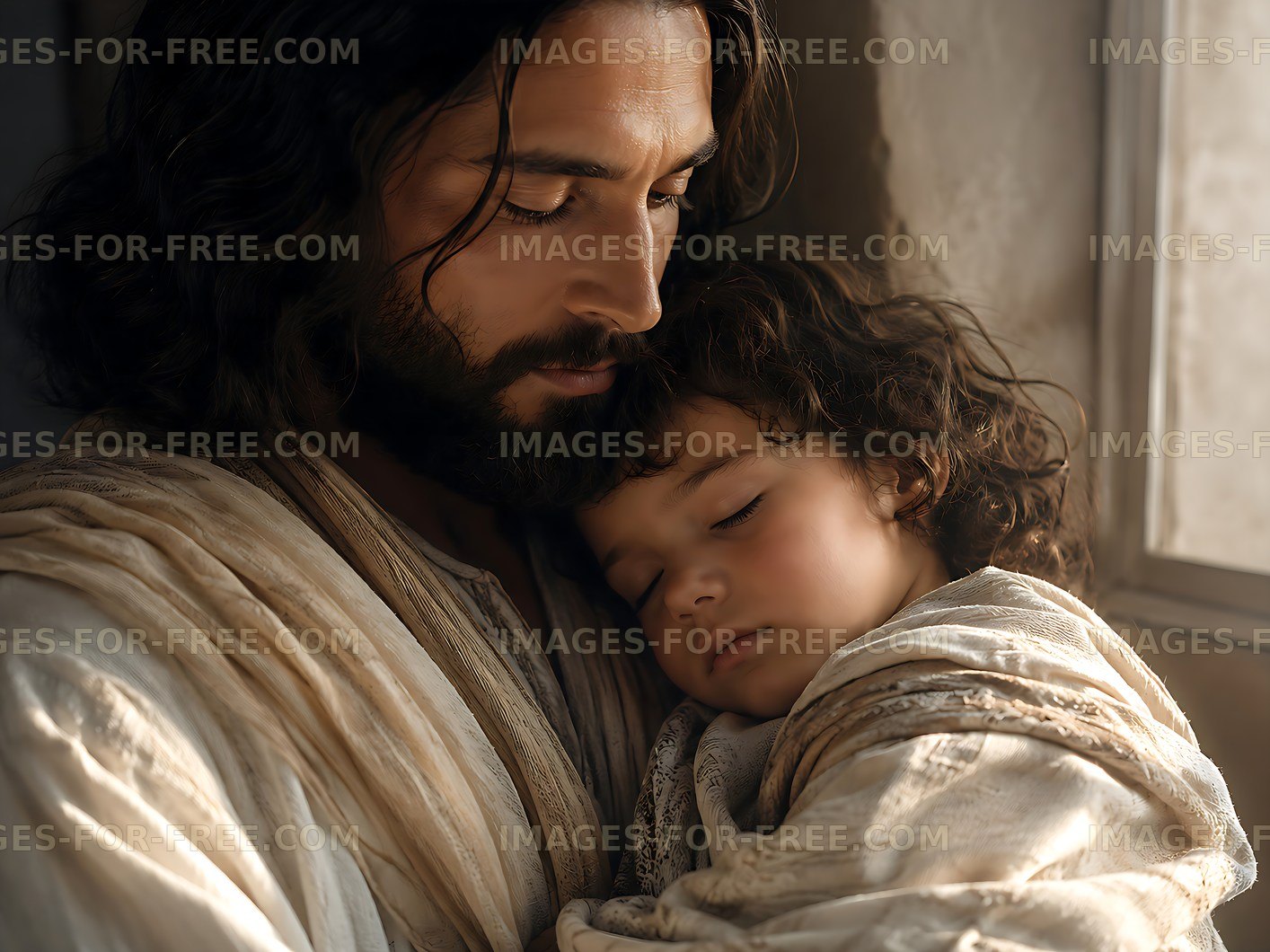 Father holds sleeping child in quiet moment