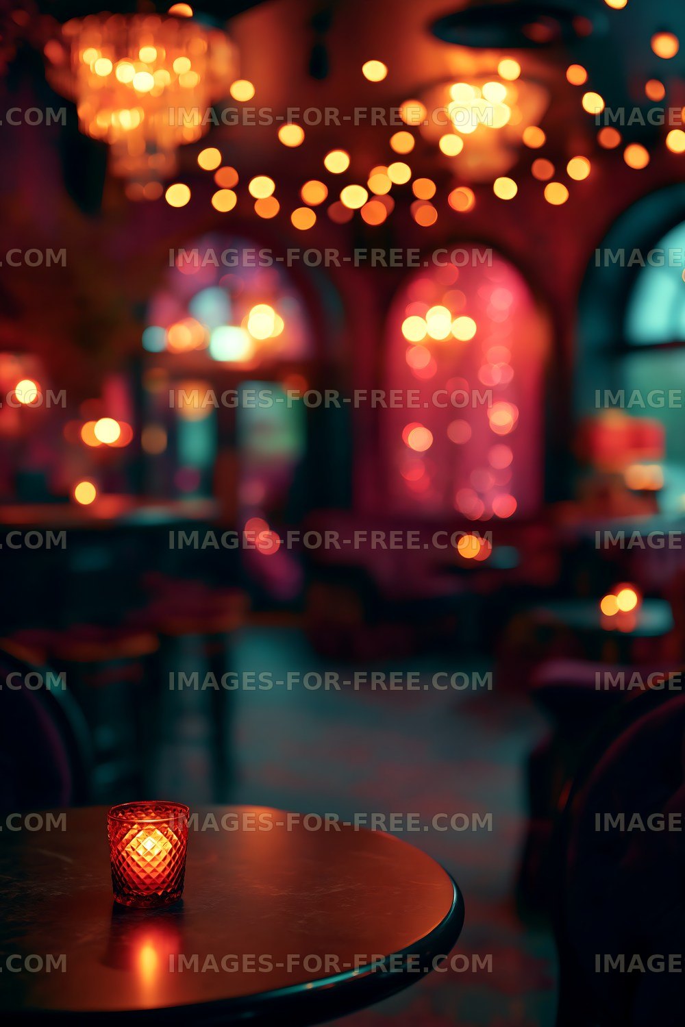 Warm glow from candle in a dimly lit bar