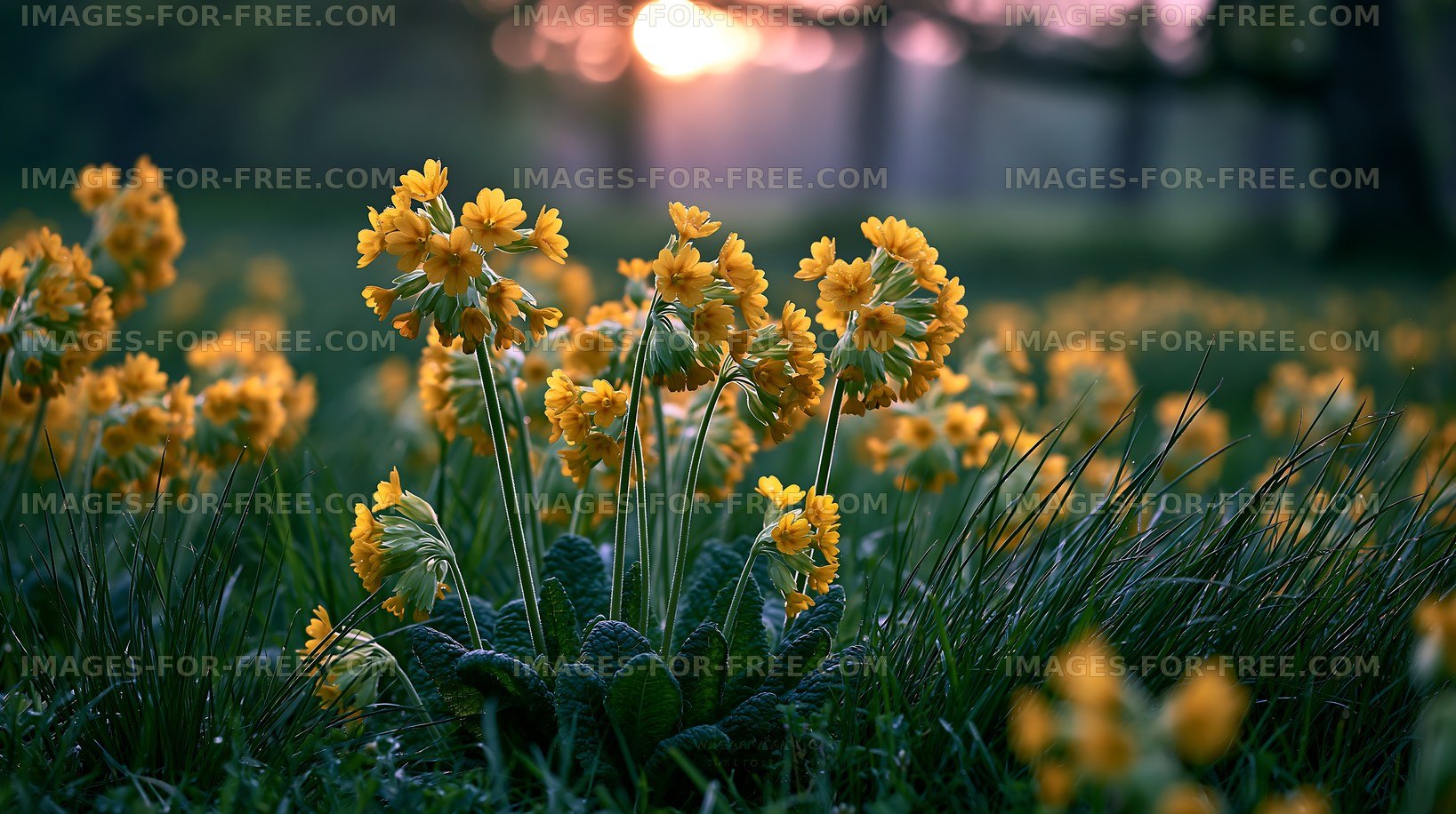 Yellow flowers blooming in a field during sunset