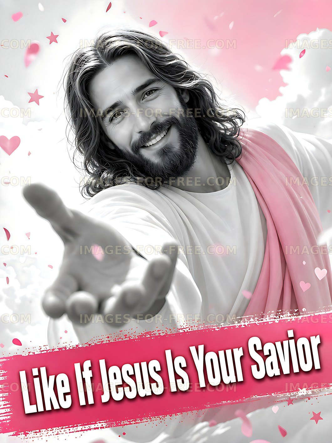 Jesus with open hands inviting followers