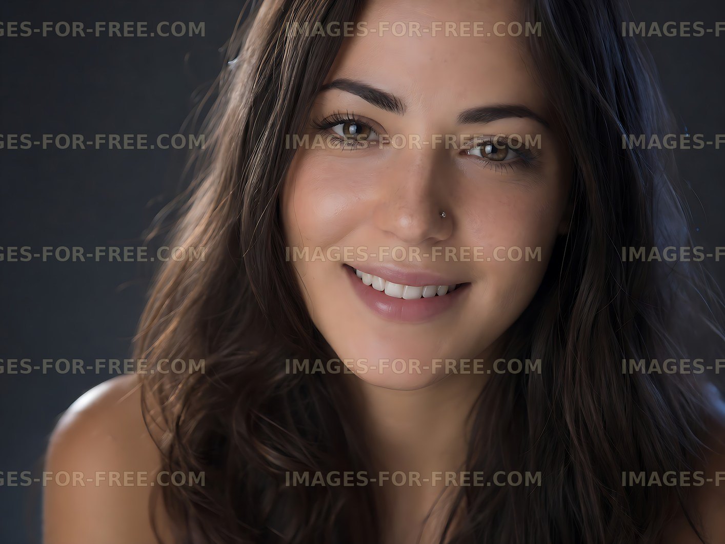 Smiling young woman with long dark hair