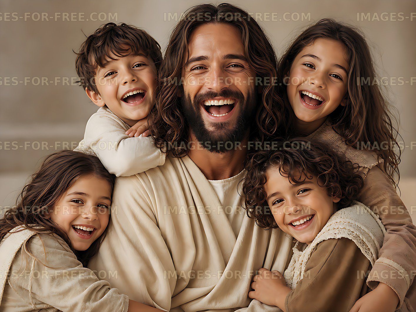 Man surrounded by laughing children in a joyful moment