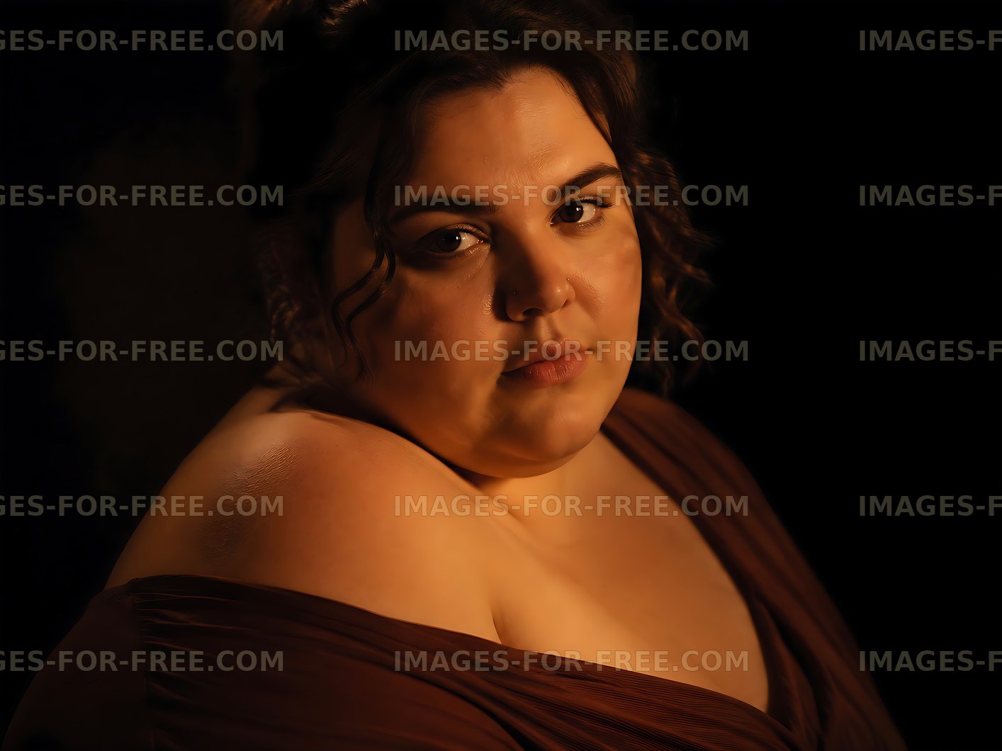 Woman with soft features in dim lighting