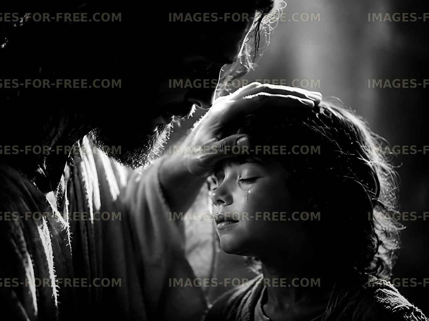 Emotional moment between a man and a child