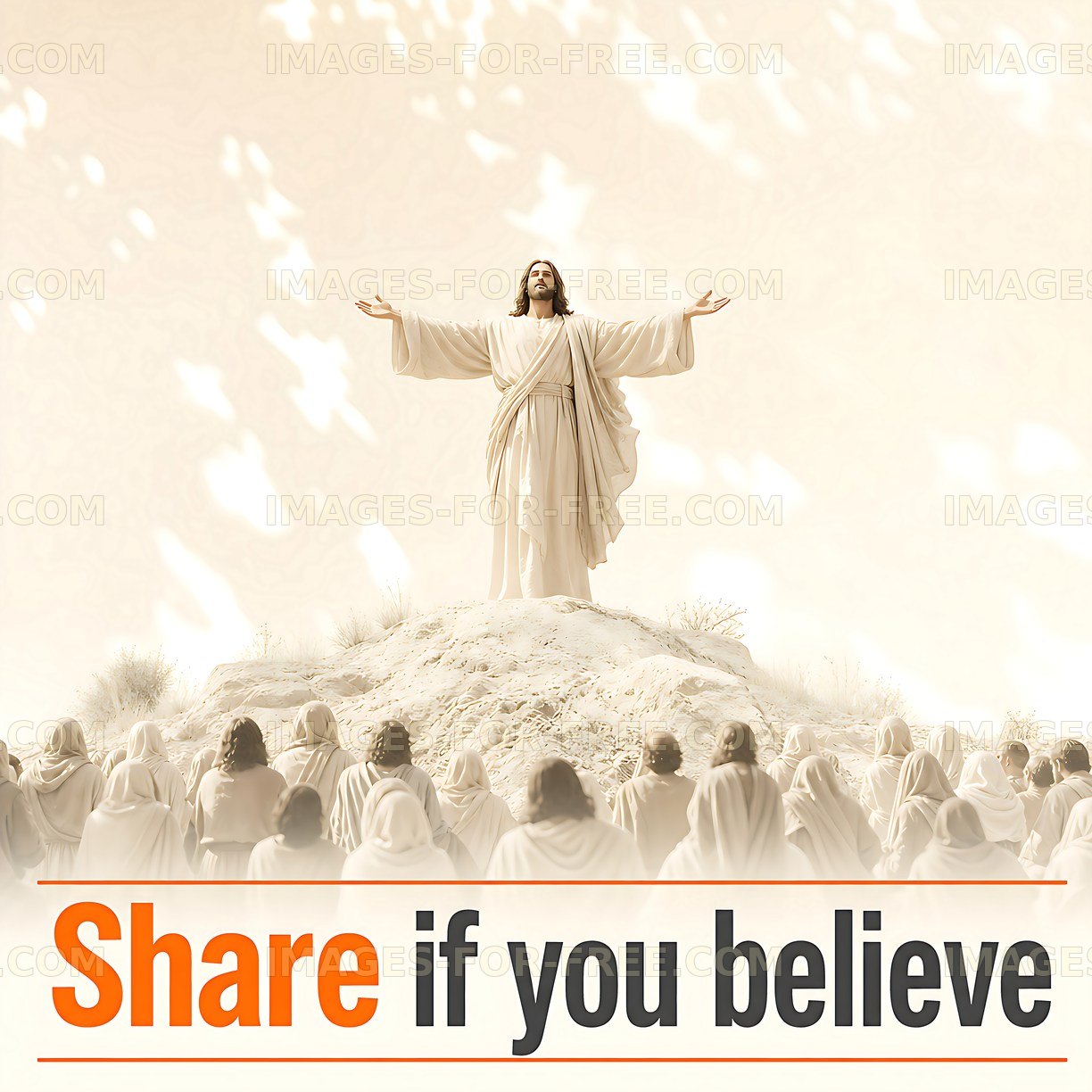 Religious figure on a hill with followers below