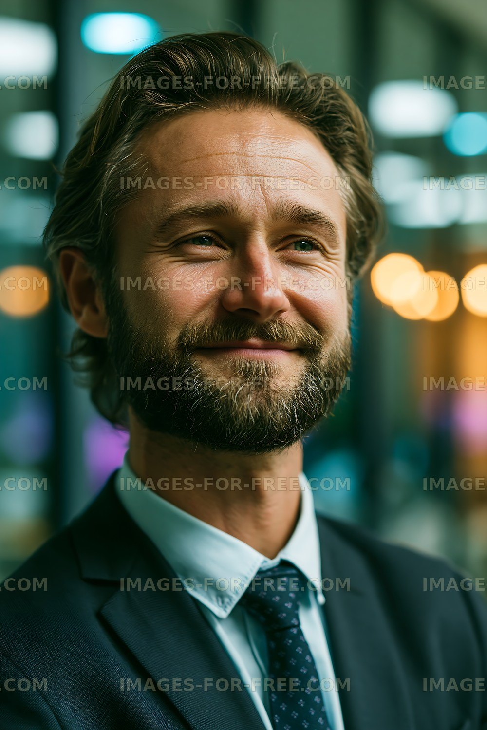 Smiling man in professional setting with blurred background