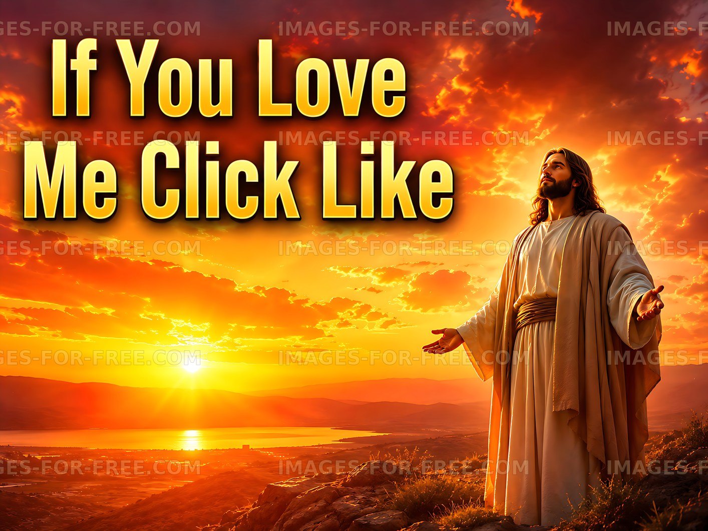Man with arms raised against sunset background