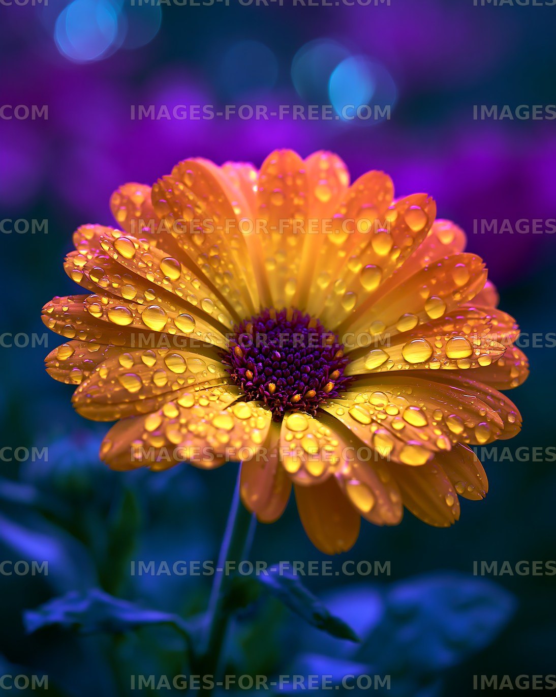 Bright yellow flower covered in water droplets