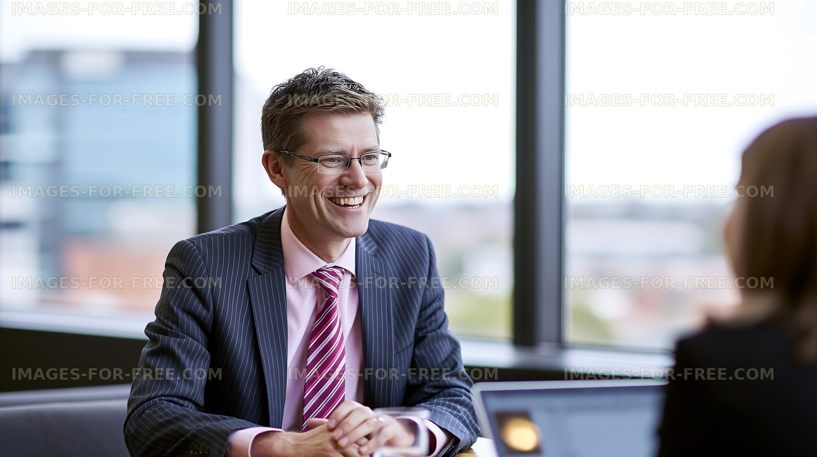 Business meeting in an office with two professionals