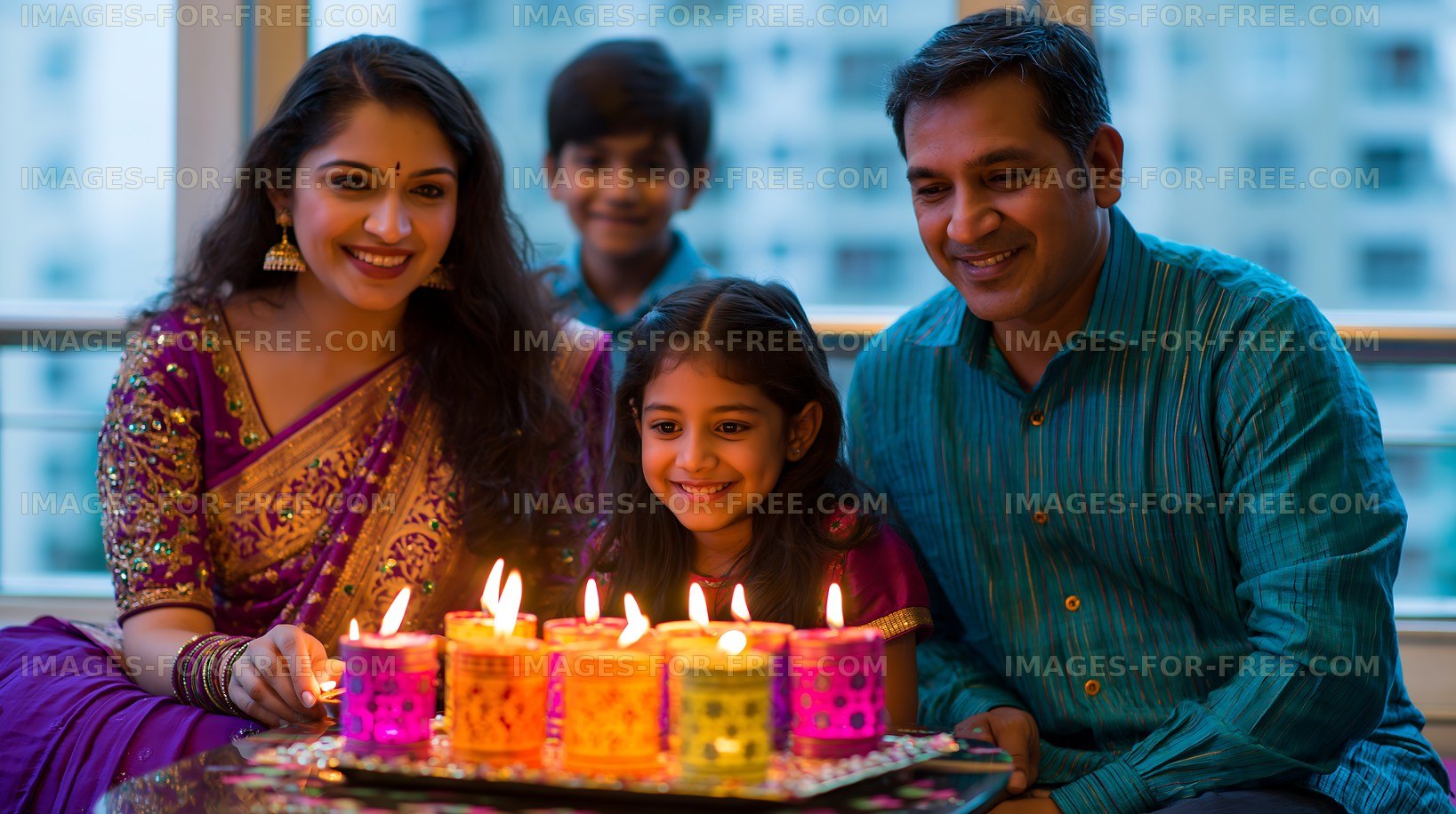 Family celebration with candles during festival at home