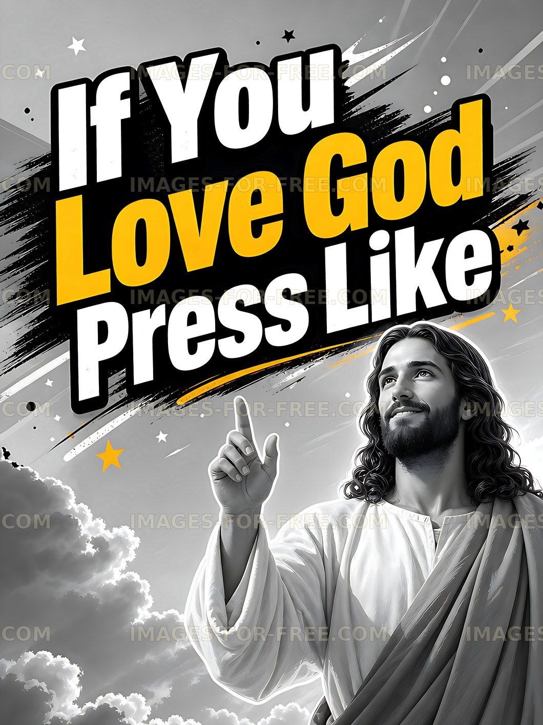 Message with figure pointing upwards on cloud background