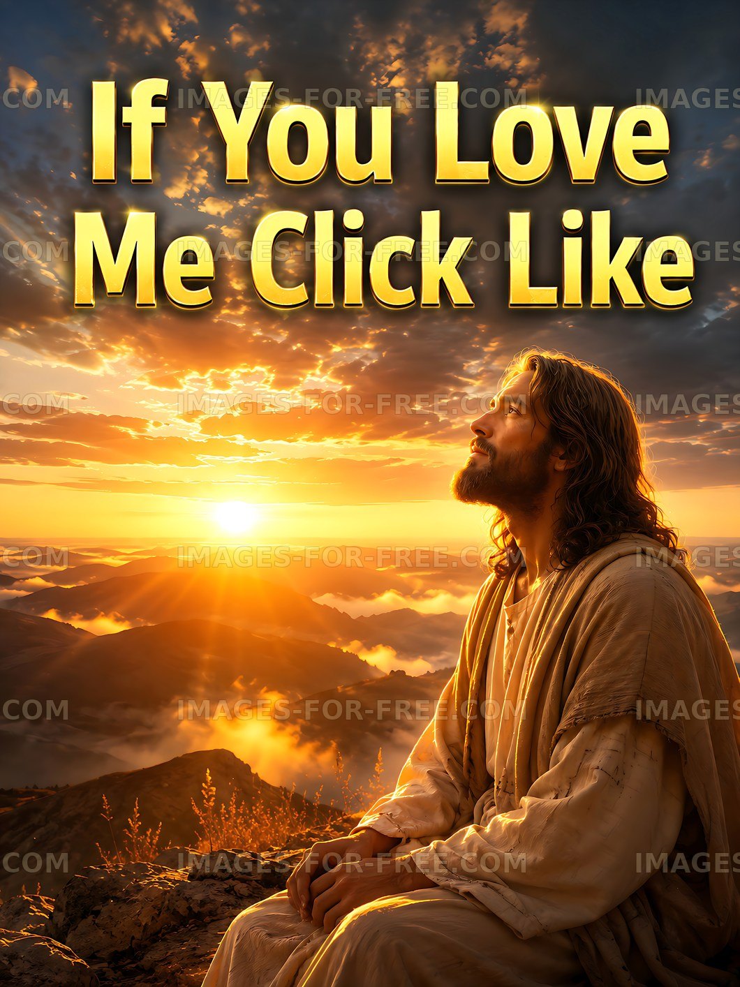 Sunset scene of a man looking up while sitting on a rock