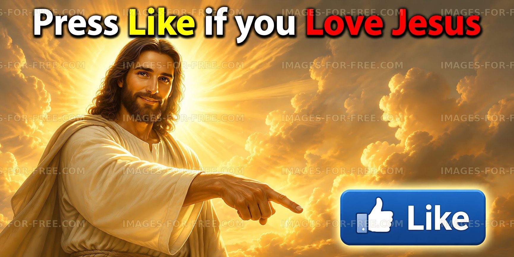 Jesus gesture with light in background and social media button