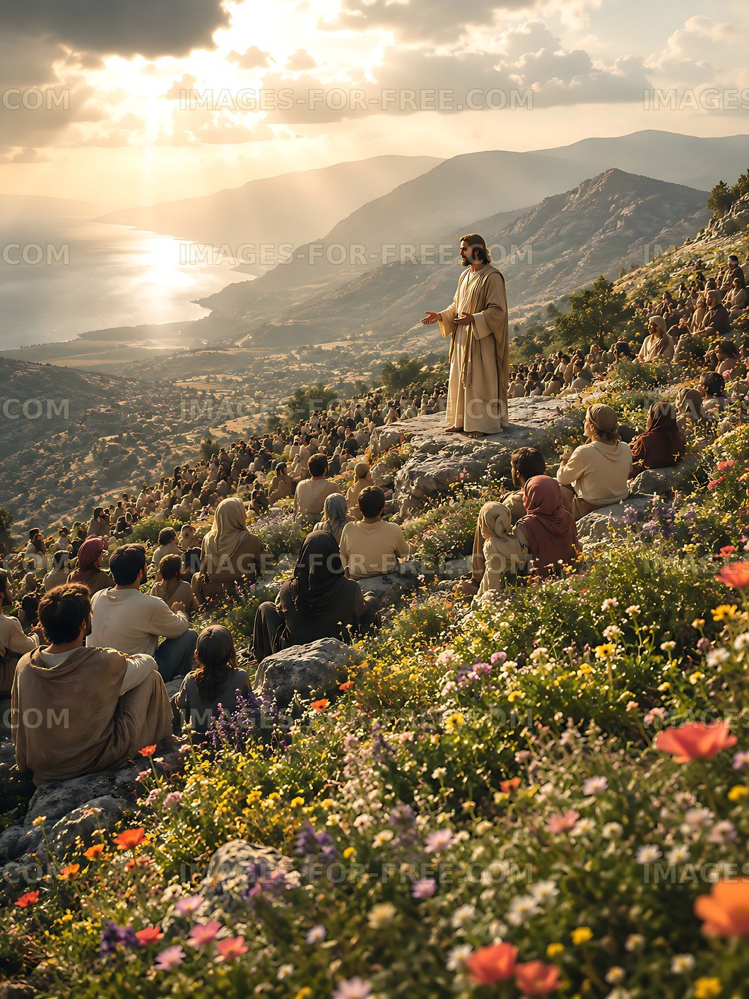 Gathering on a hillside during a teaching session by the sea