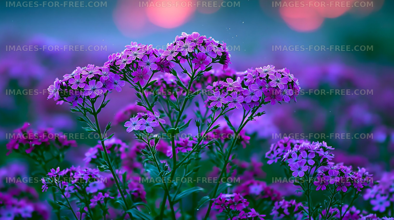 Purple flowers blooming at sunset in a garden