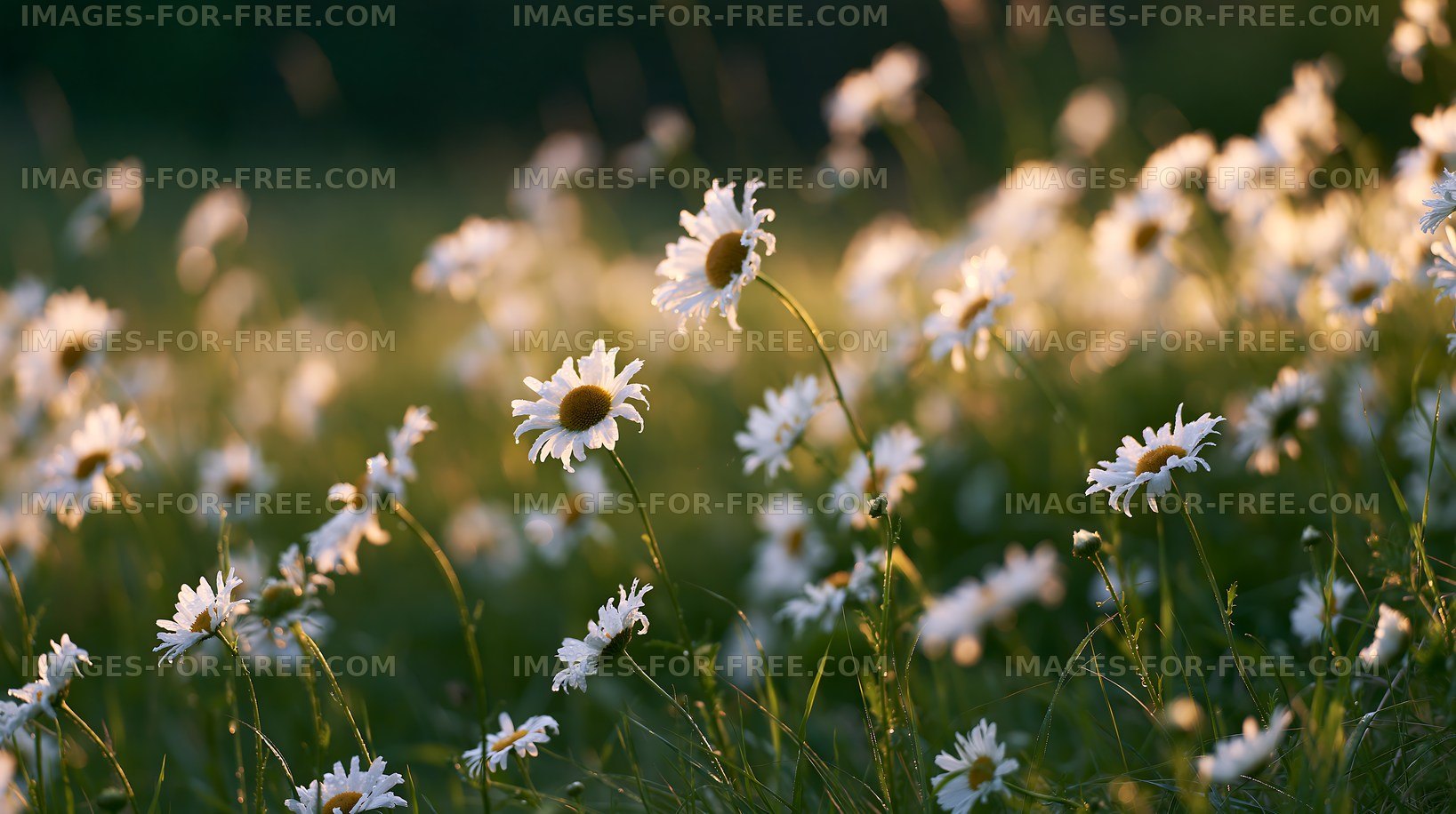 Field of daisies in sunlight during summer