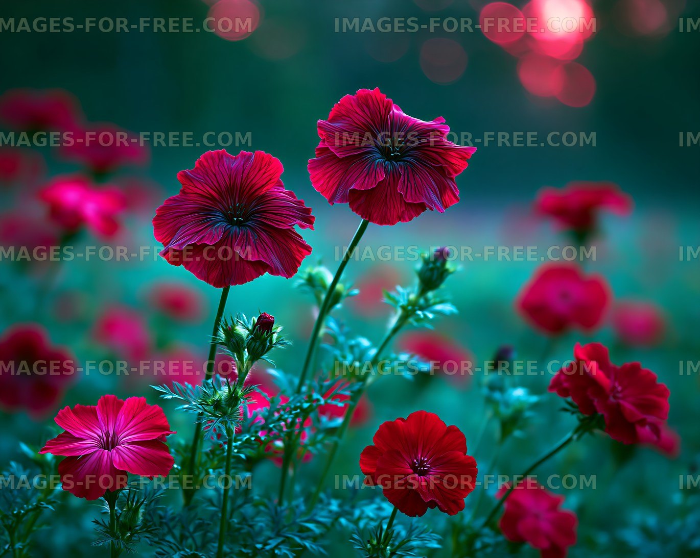 Red flowers blooming in a garden during sunset