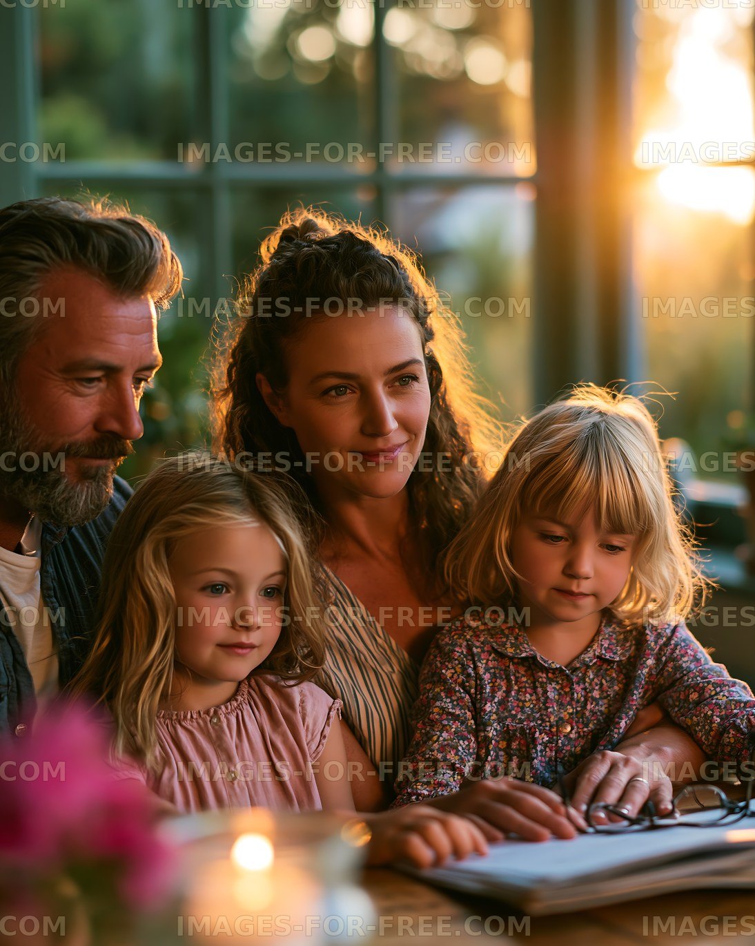 Family enjoying time together in warm sunlight