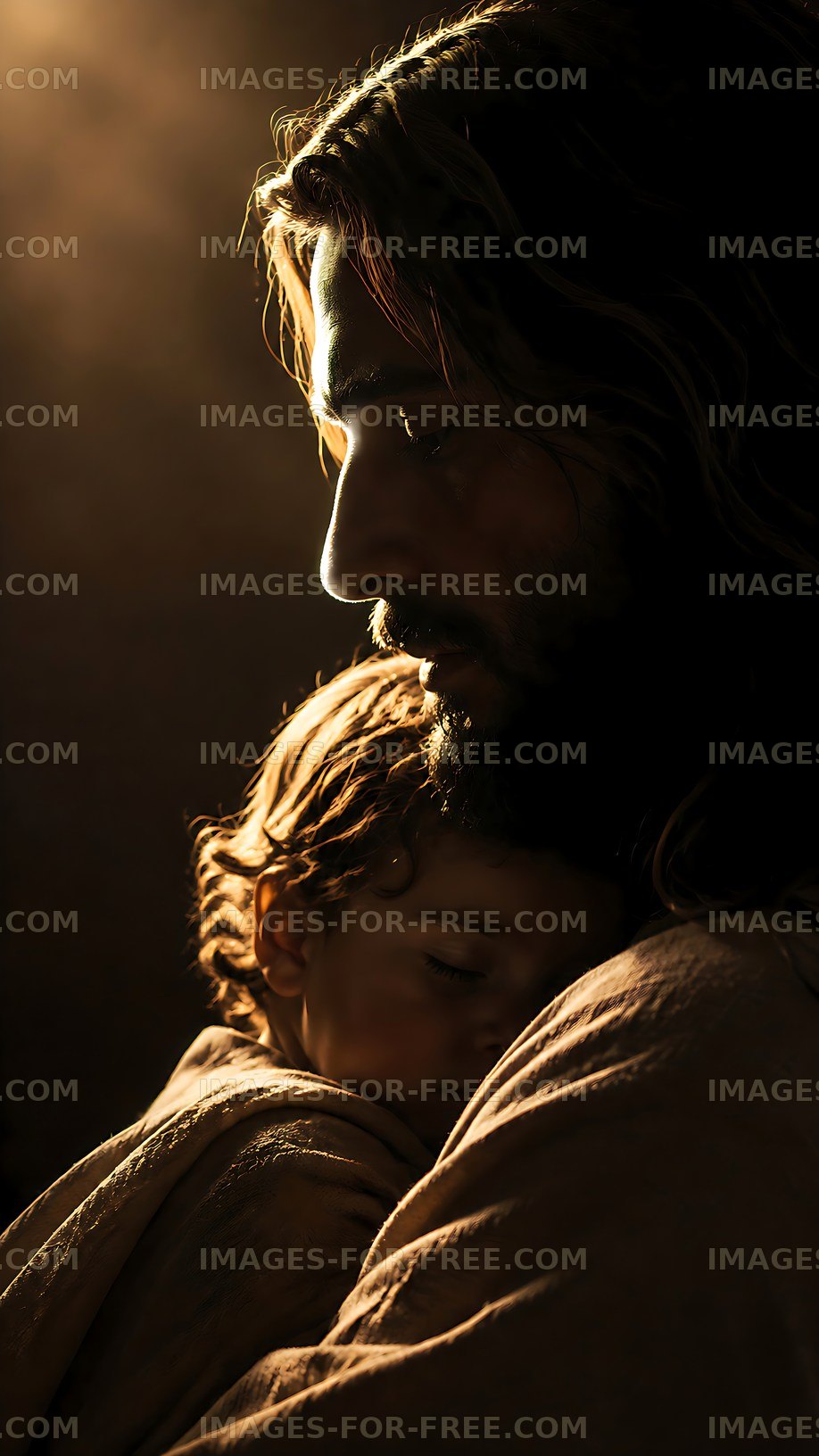 Father holding child in dim light