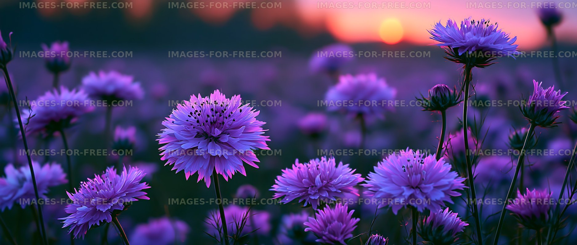 Purple flowers in a field during sunset