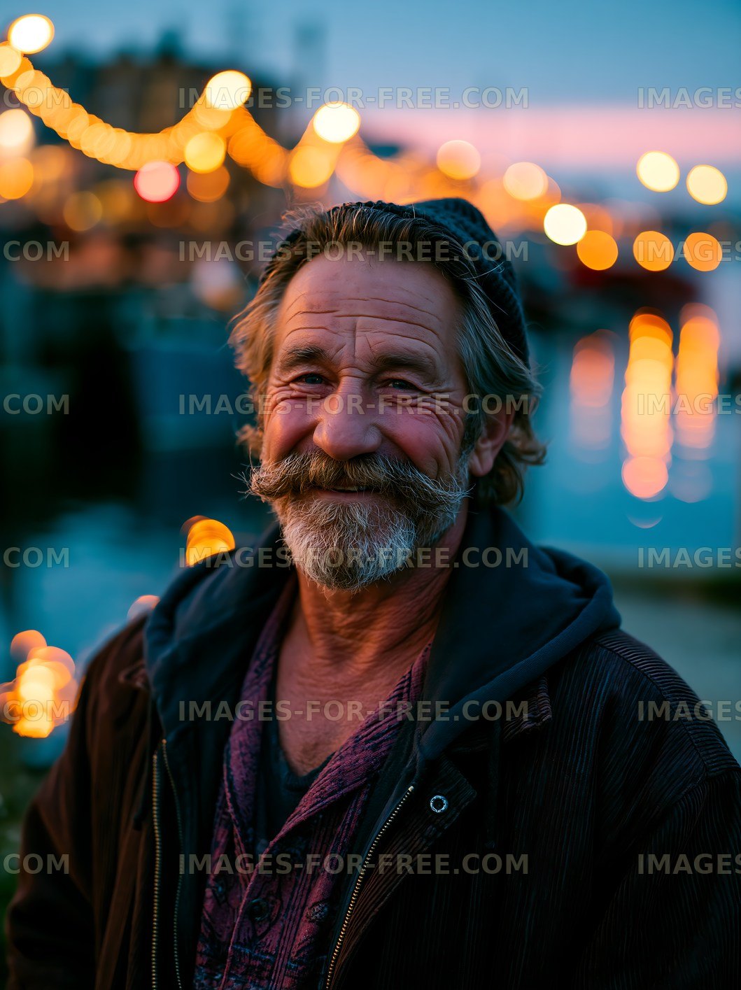 Smile of a man at dusk by the waterfront