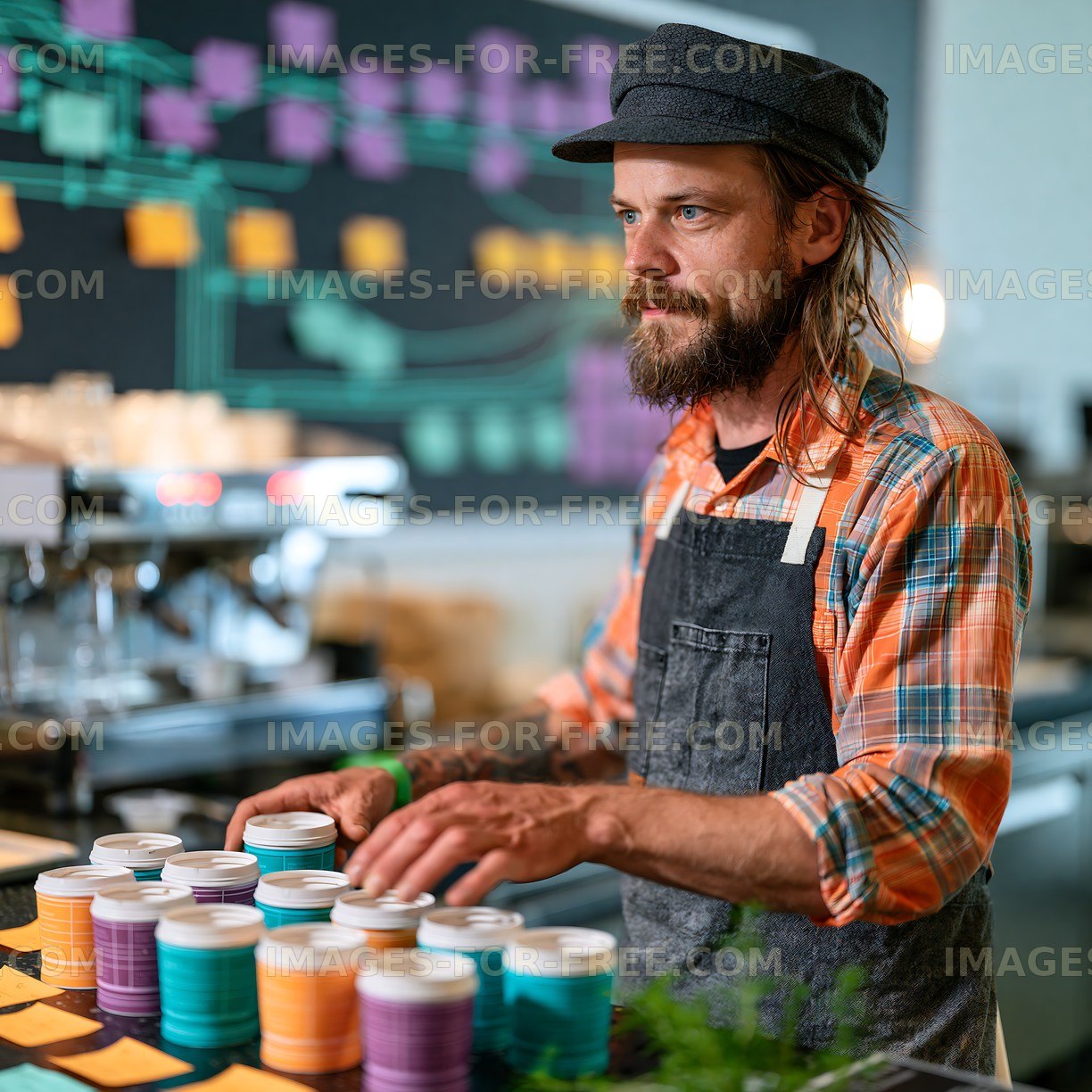 Barista preparing cups in a coffee shop