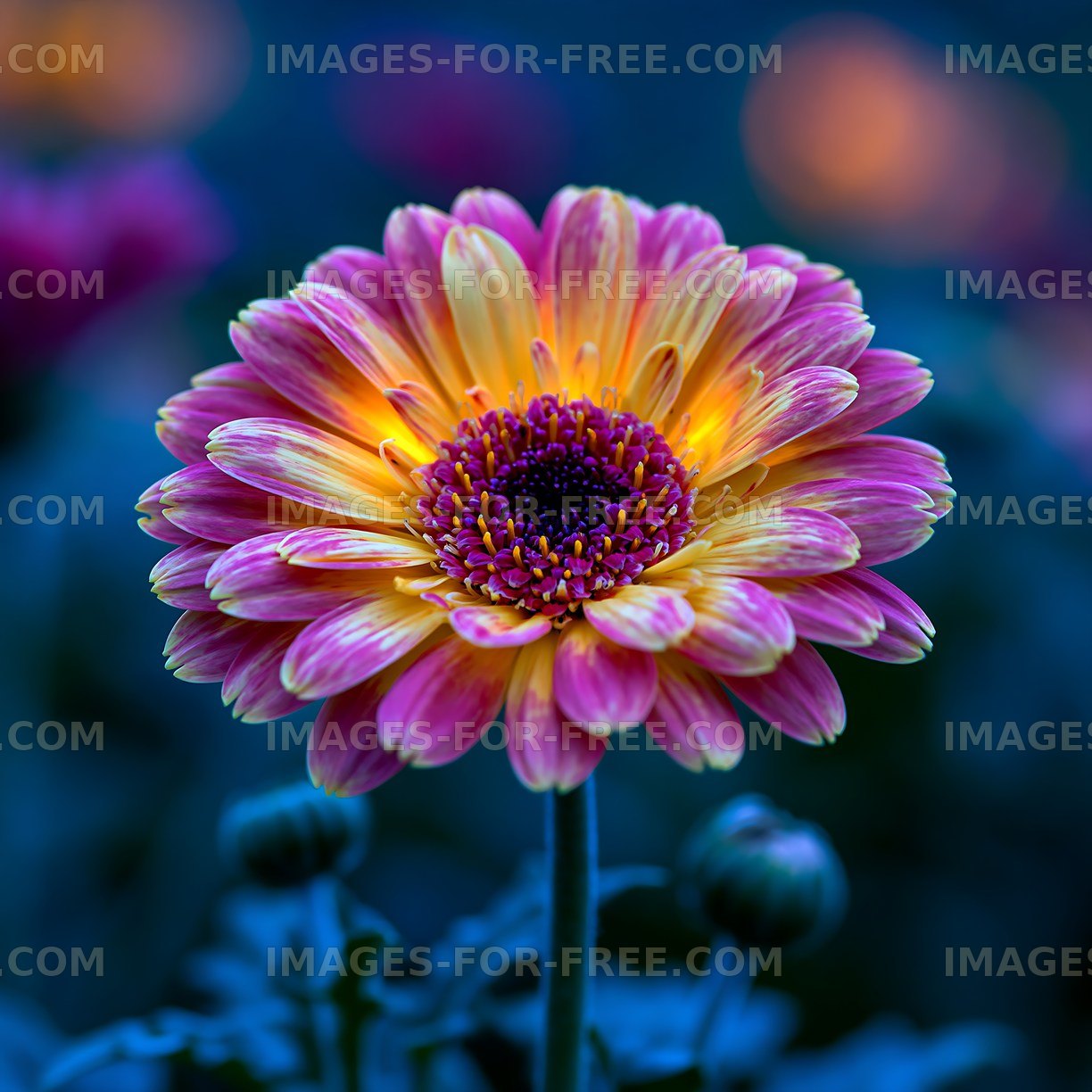 Colorful flower blooms in garden during twilight hours