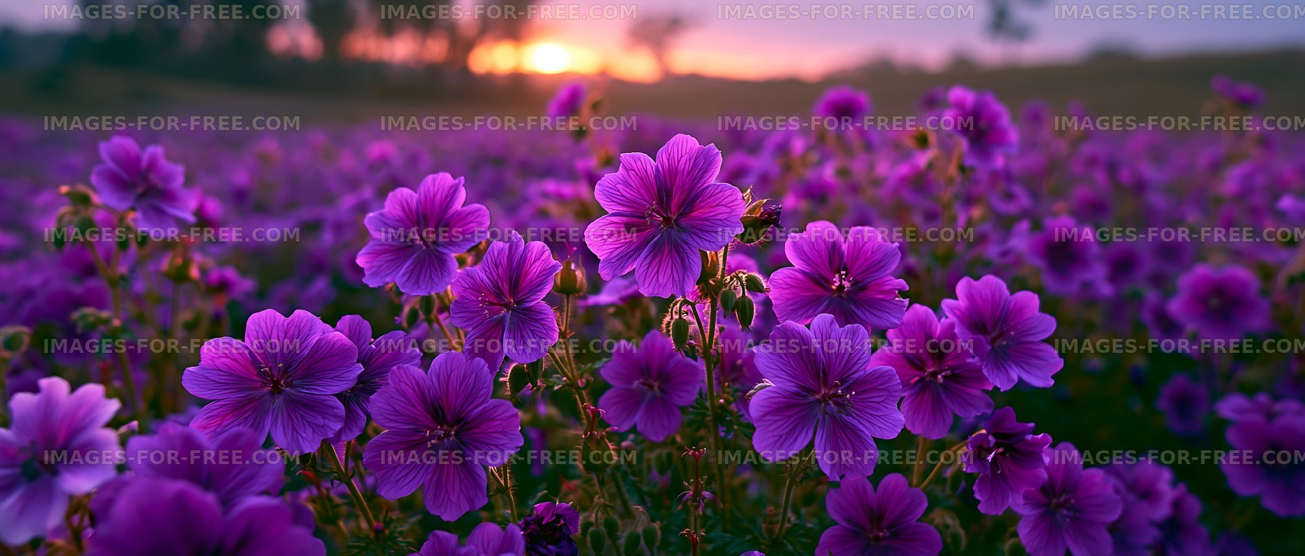 Purple flowers in a field during sunset