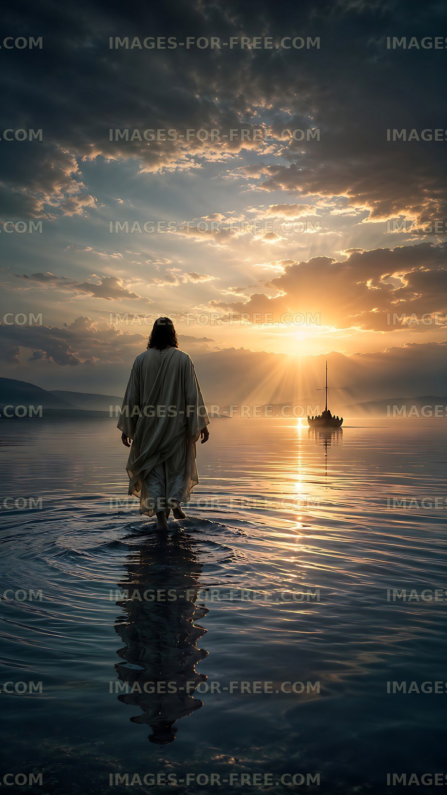 Walking on water at sunset