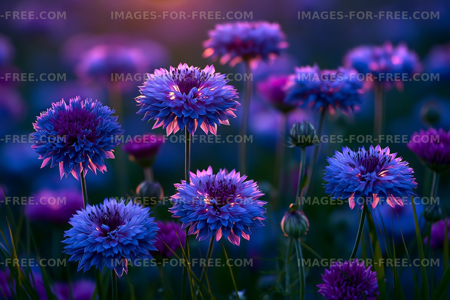 Vibrant flowers in a colorful field during sunset
