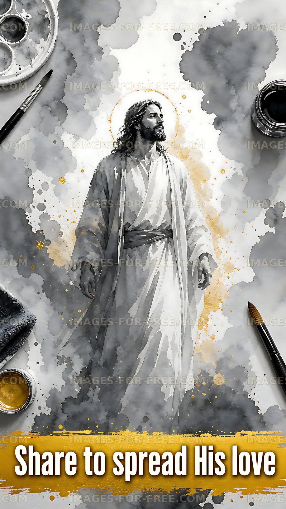 Religious artwork showing Jesus in watercolor style