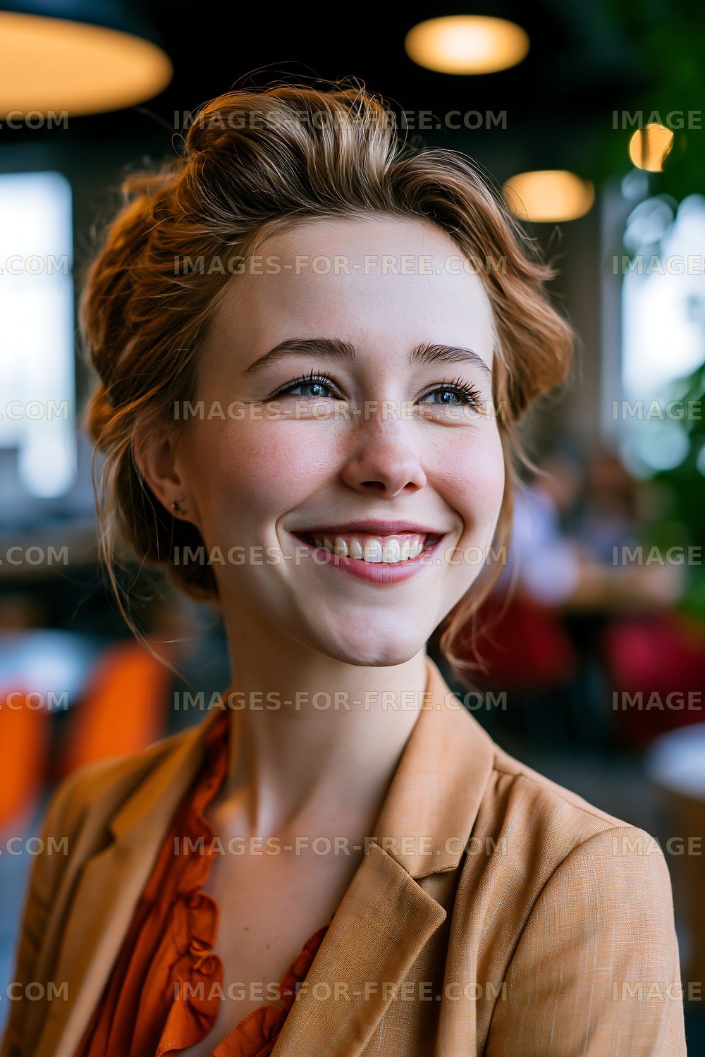Smiling woman in business attire indoors