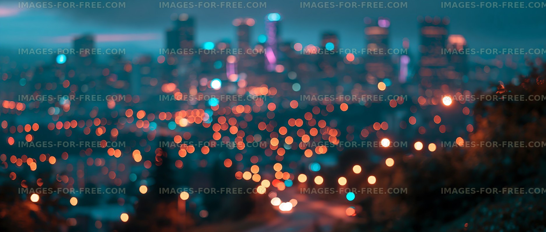 City skyline with blurred lights at night