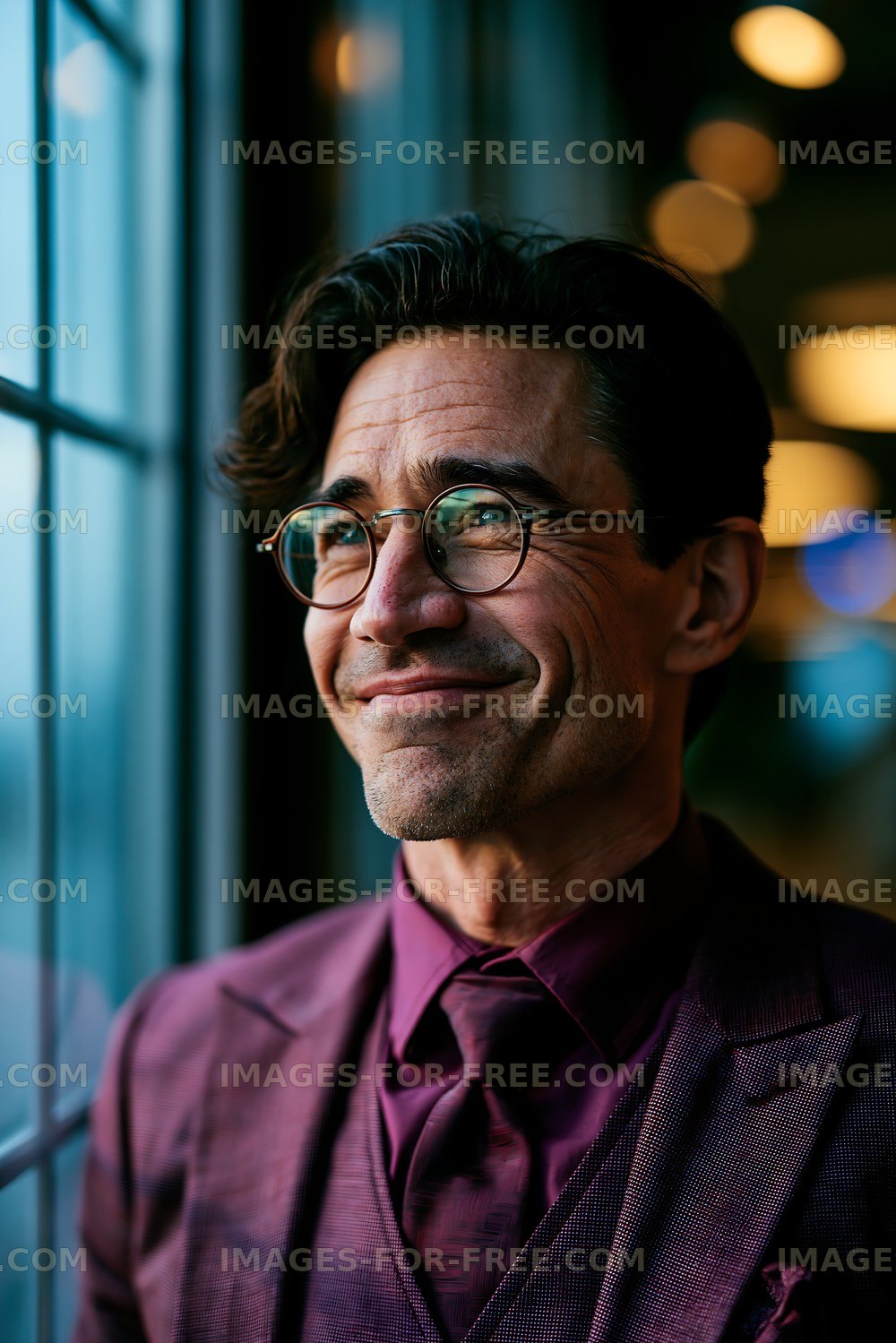 Man smiling near window with soft light in indoor setting
