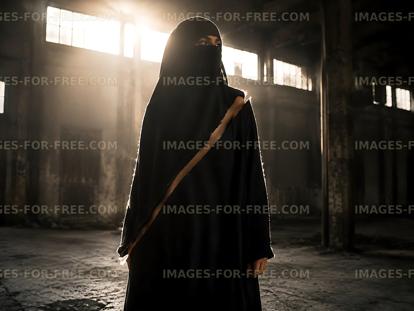 Woman in traditional clothing standing in an industrial space