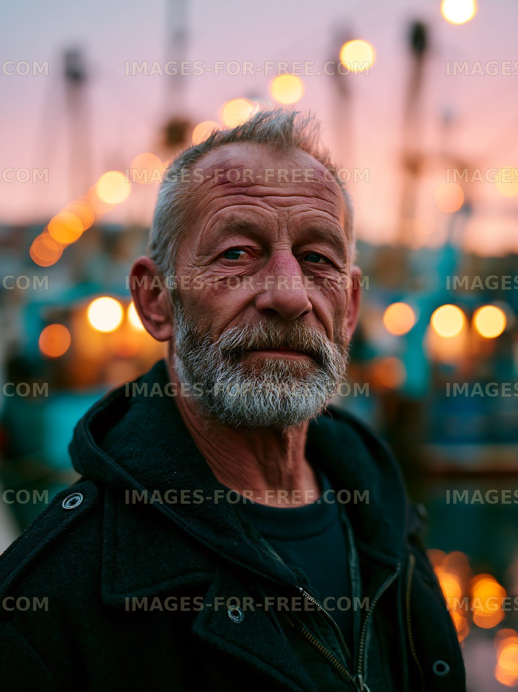 Portrait of a man standing near boats at sunset