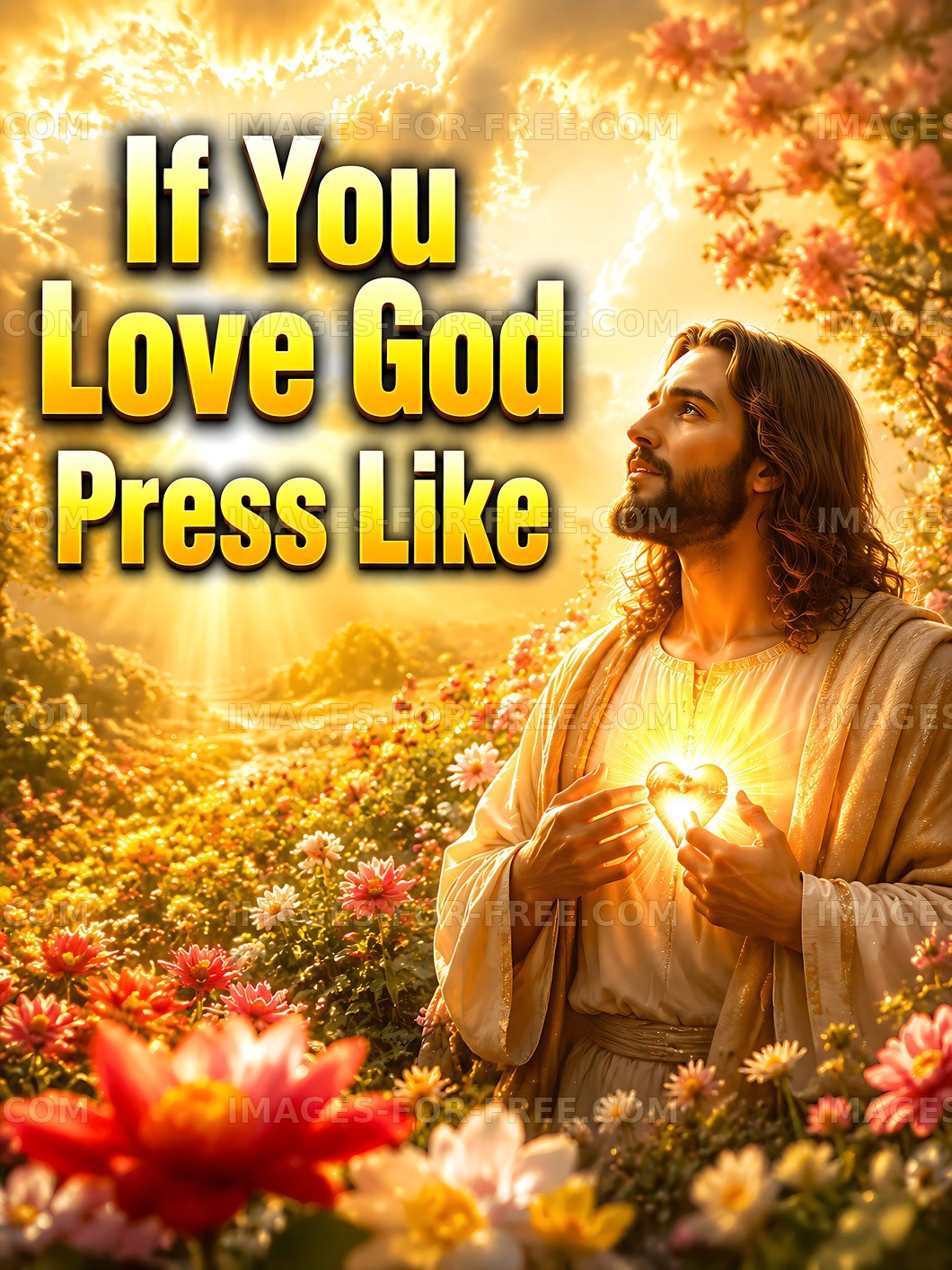Spiritual figure surrounded by flowers with heart light