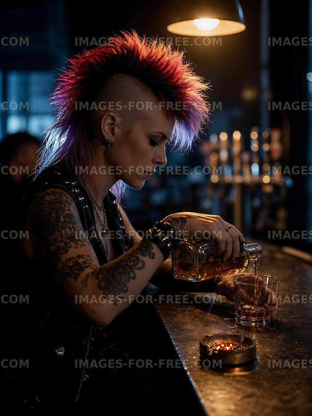 Person pouring drink at a bar in a dimly lit setting