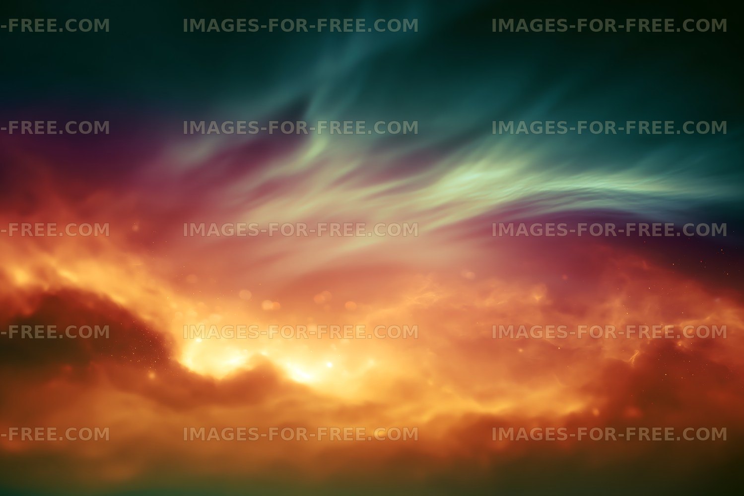 Colorful clouds in the night sky blending shades of orange and green