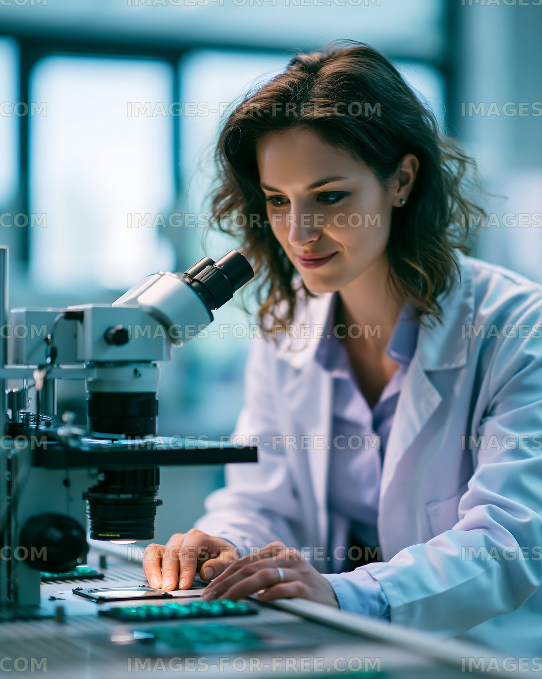 Scientist working at laboratory microscope