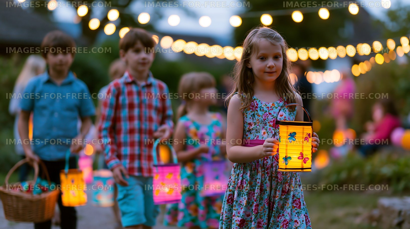 Children walking with lanterns during a festive outdoor event