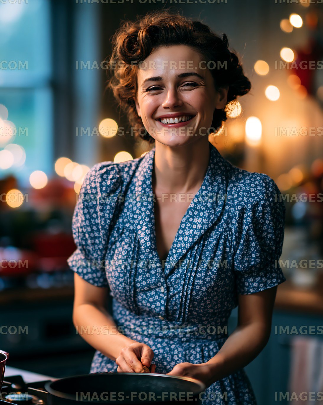 Woman cooking in a cozy kitchen with soft lights