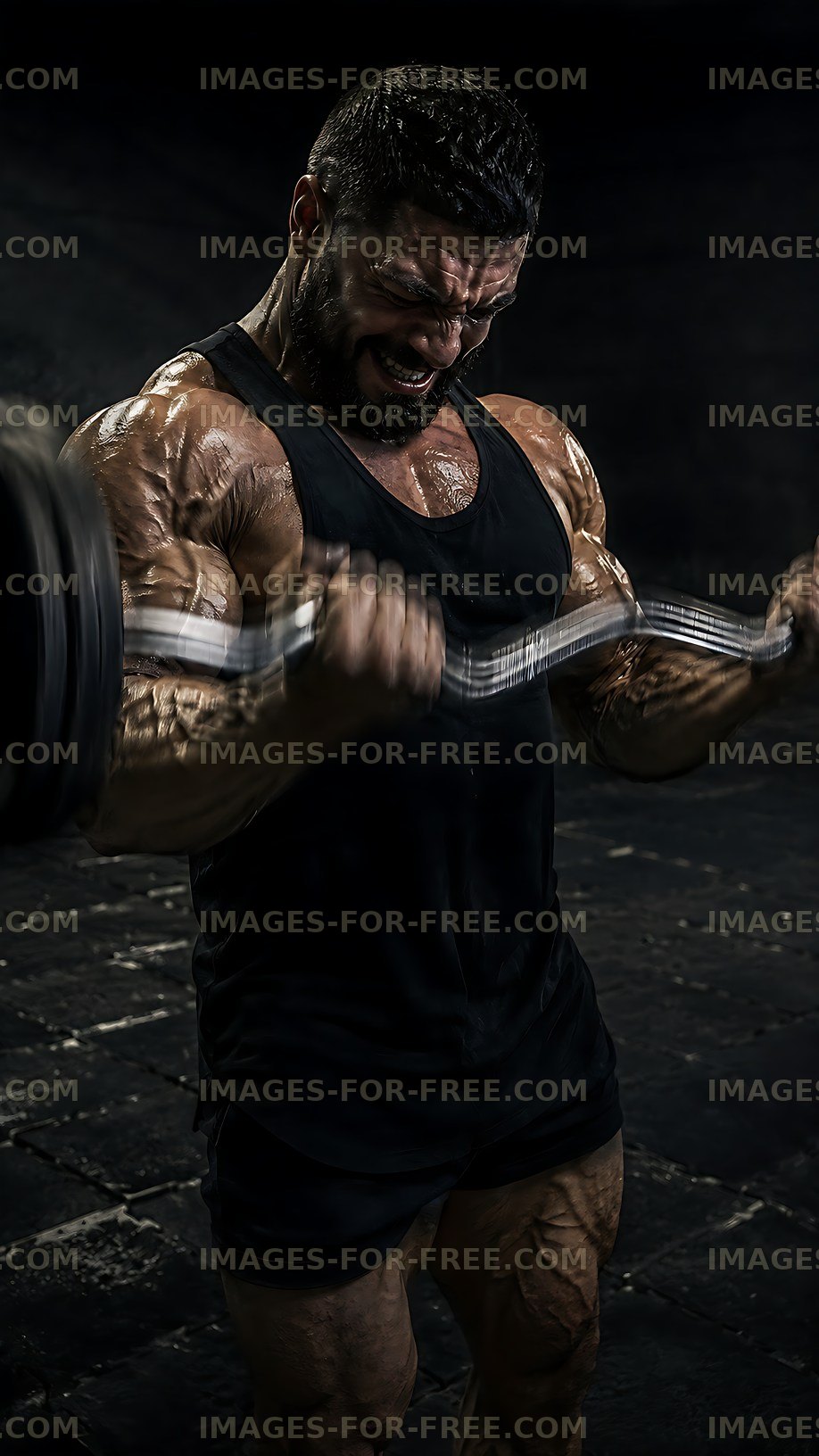 Weightlifting man training in gym with barbell
