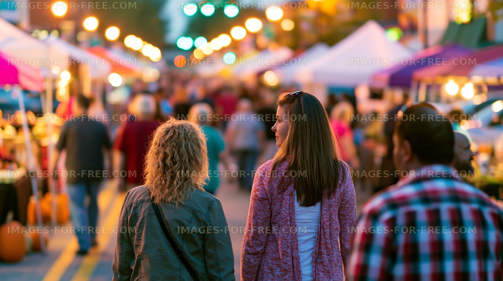 Crowd enjoying a street market in the evening